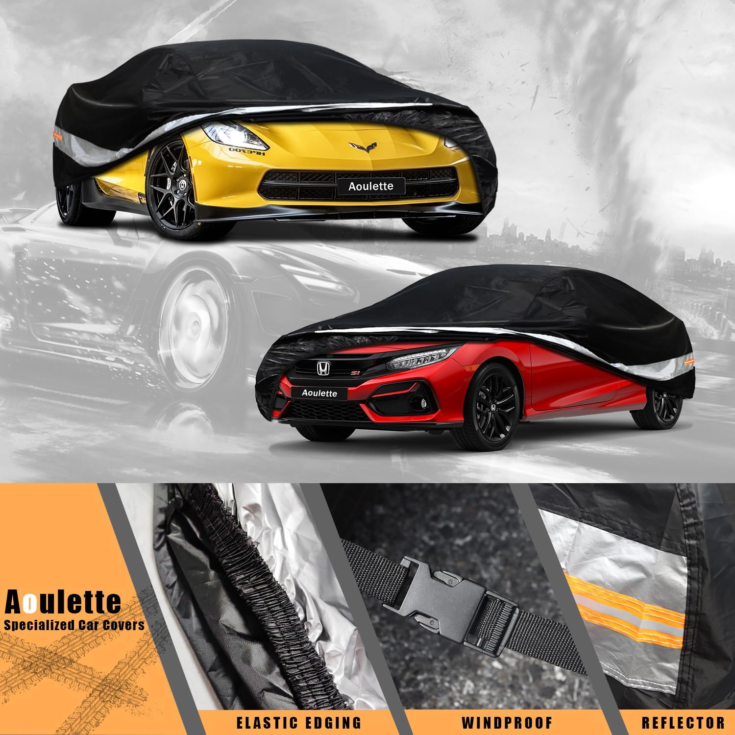 Aoulette Funda impermeable para automóvil para todo tipo de clima, ajuste universal Chevrolet Corvette, Honda InsightCivic, Toyota Corolla, Hyundai