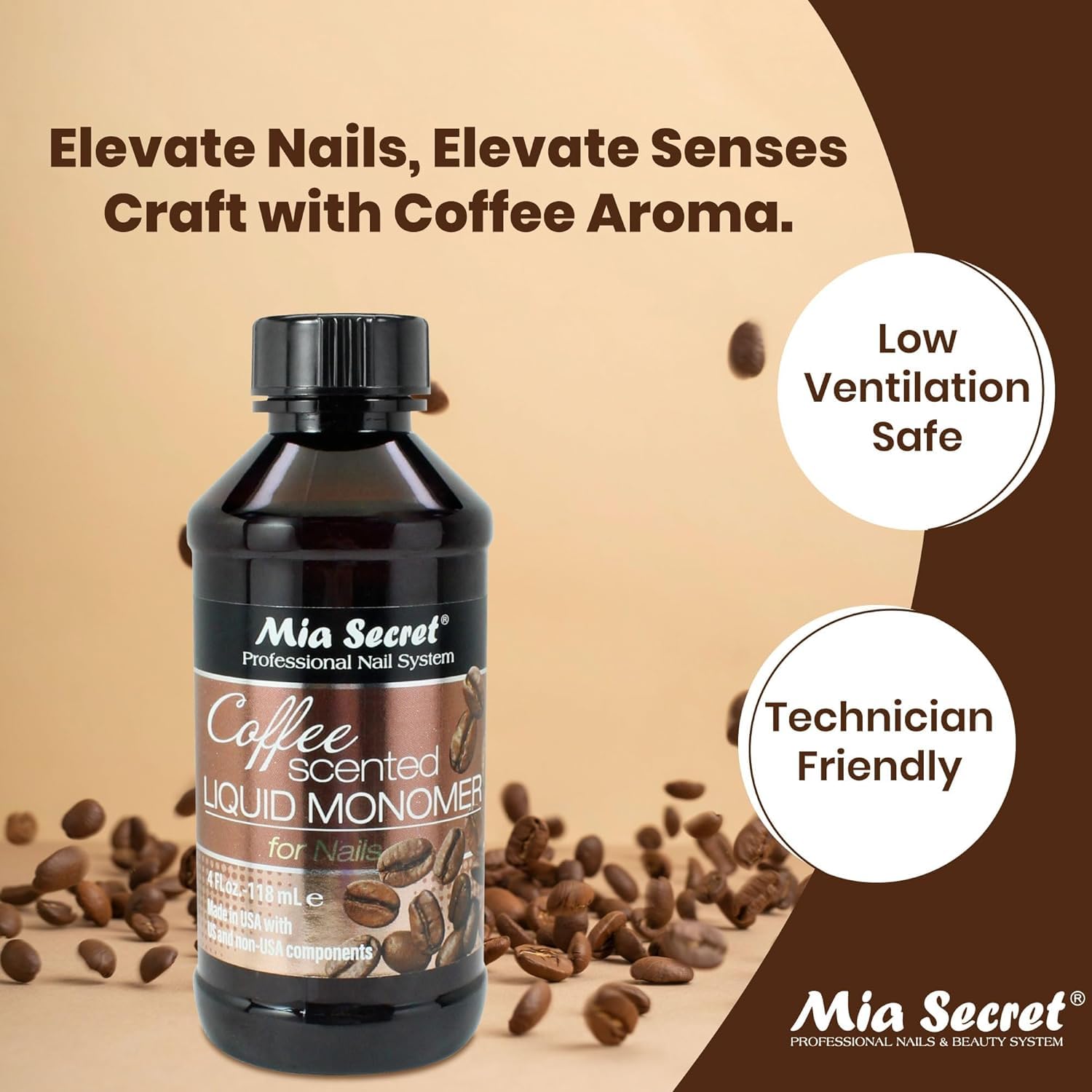 Mia Secret Monómero líquido con aroma a café, líquido acrílico alternativo para uñas en polvo acrílico, monómero EMA, líquido de monómero de uñas