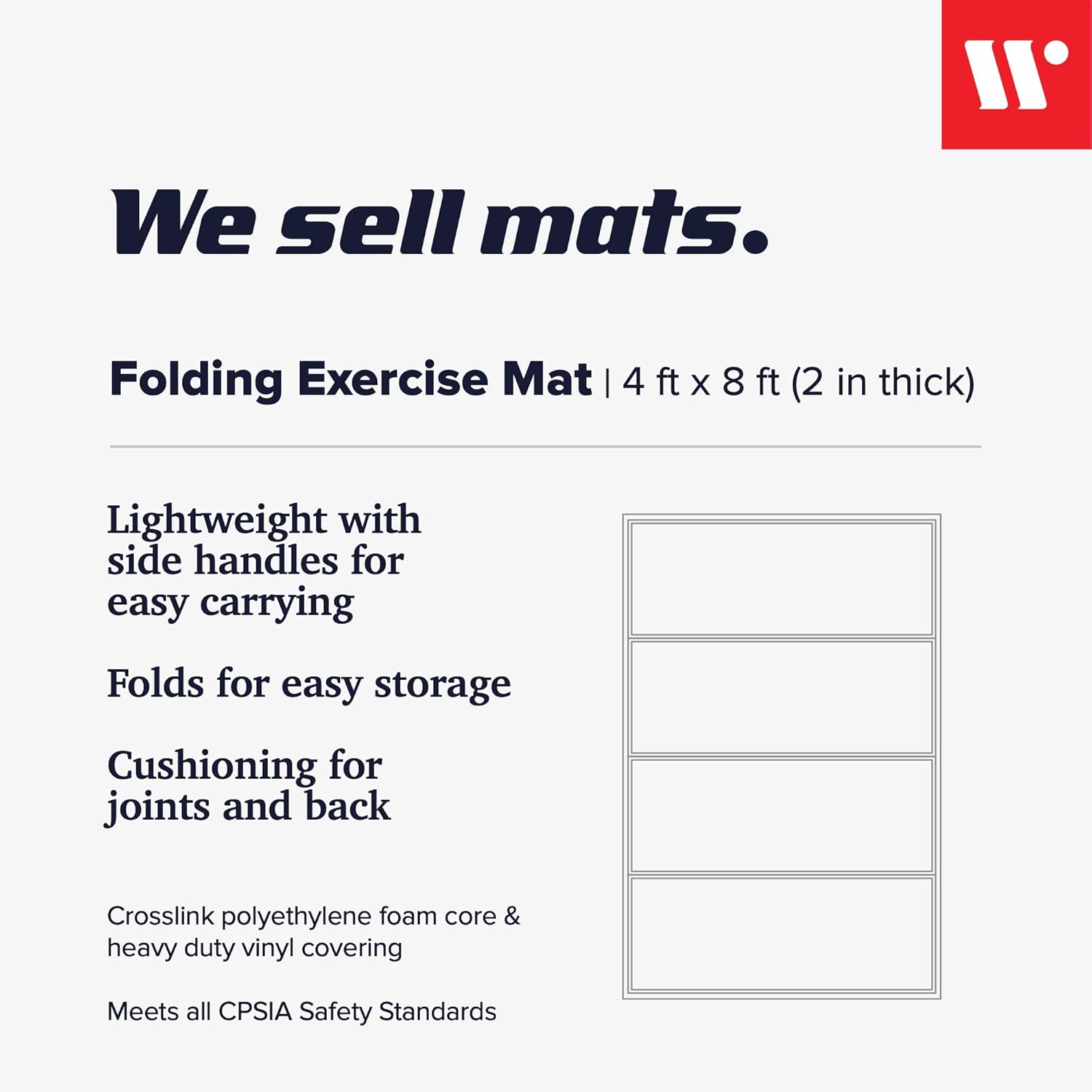 We Sell Mats – Alfombrilla personal de ejercicio y fitness de 4 x 8 x 2 pulgadas para entrenamiento en casa – Ligero y plegable para llevar –