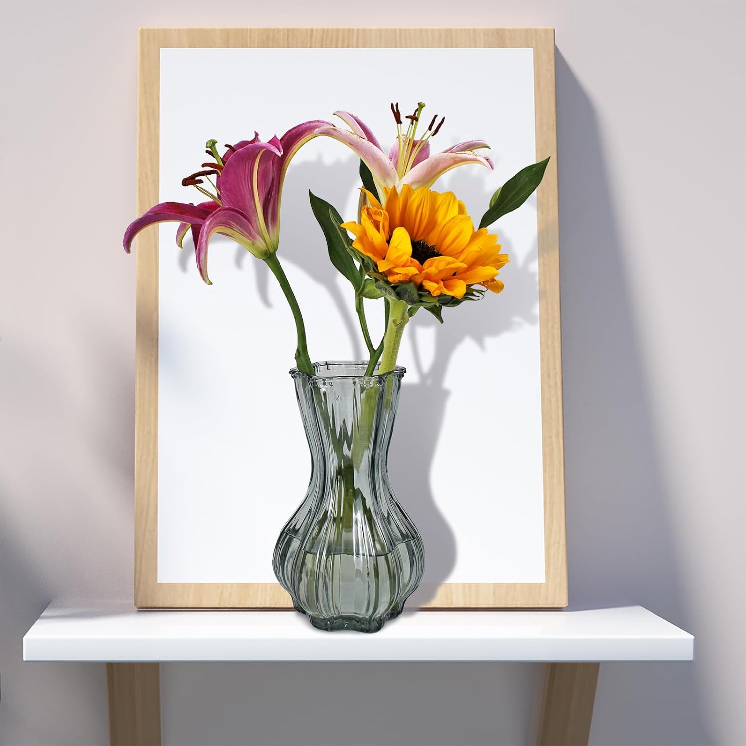 Floreros de cristal, jarrón de vidrio azul para plantas hidropónicas o pampas, florero de flores de 8.07 pulgadas para centros de mesa para sala de