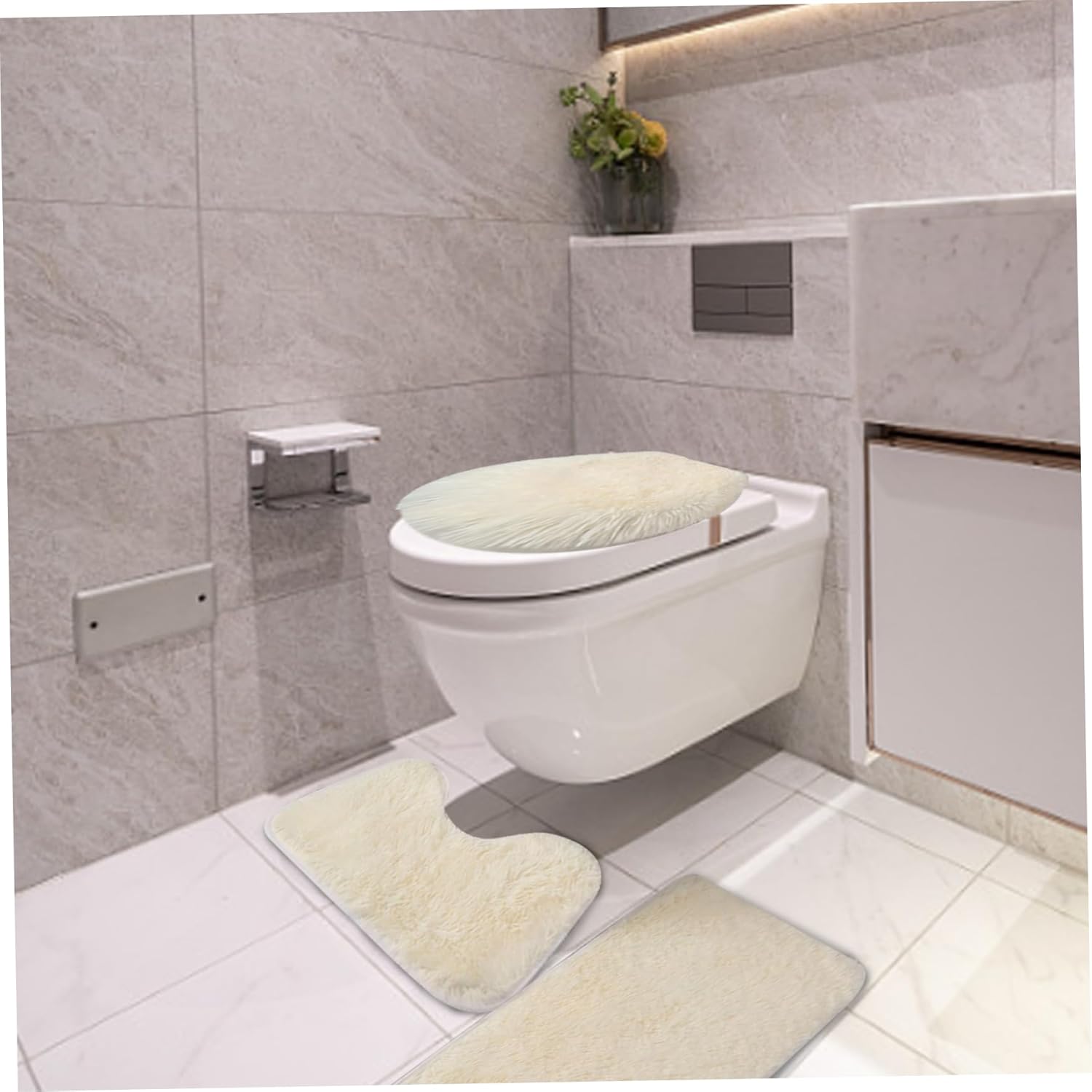 Juego de 3 alfombras de baño, tapete de baño, tapete en U, funda de asiento de inodoro suave de 3 a 1.6 in, de felpa, absorbente de agua,