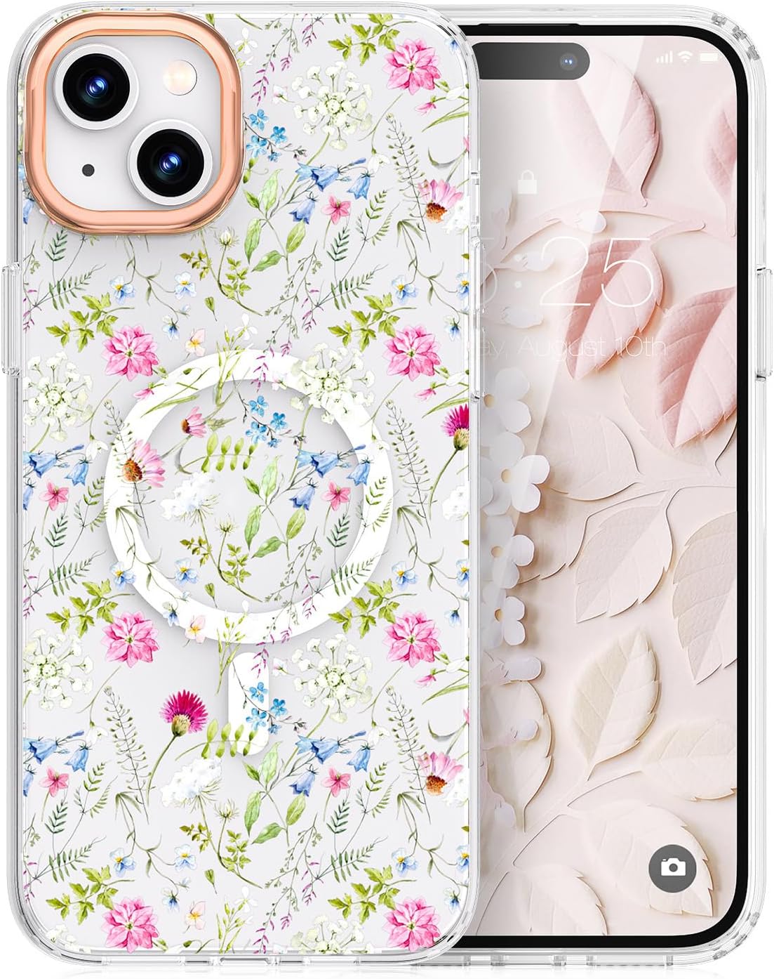 MILPROX Funda compatible con iPhone 15, compatible con MagSafe, bonito patrón floral de flores con niñas y mujeres, funda protectora magnética