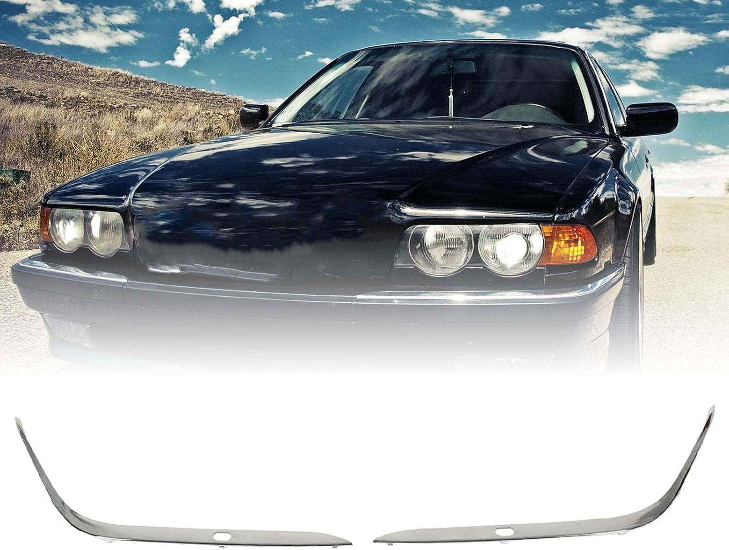 Fydun 1 par de parachoques delantero del coche tira de impacto cromado con agujeros 51118168105 pieza de repuesto para 7 series E38 740iL 750iL