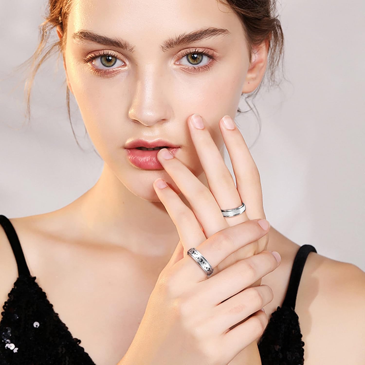 SAILIMUE 4689 piezas de anillos de ansiedad para mujeres y hombres, anillo giratorio de acero inoxidable para la ansiedad, cuentas de flores, sol,