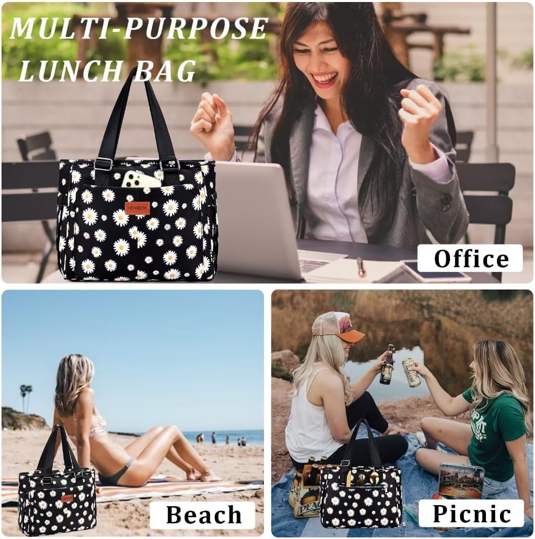 Bolsas de almuerzo grandes para mujer para el trabajolonchera aislada para adultos, bolsa de almuerzo a prueba de fugas con bolsillo de