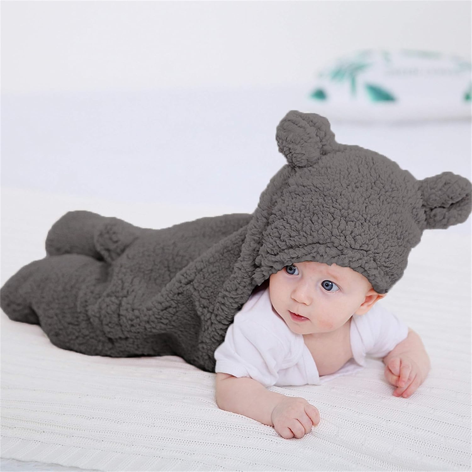 XMWEALTHY – Manta de peluche para recién nacidos, Lindo, talla única , Gris oscuro