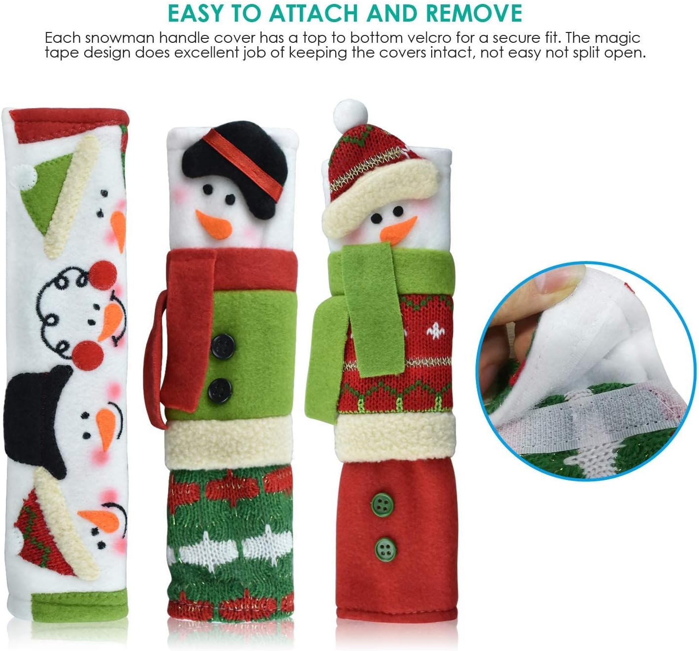 Alcoon – Juego de 3 fundas navideñas para manijas de puerta de refrigerador con muñeco de nieve para refrigerador, microondas, horno, lavavajillas,