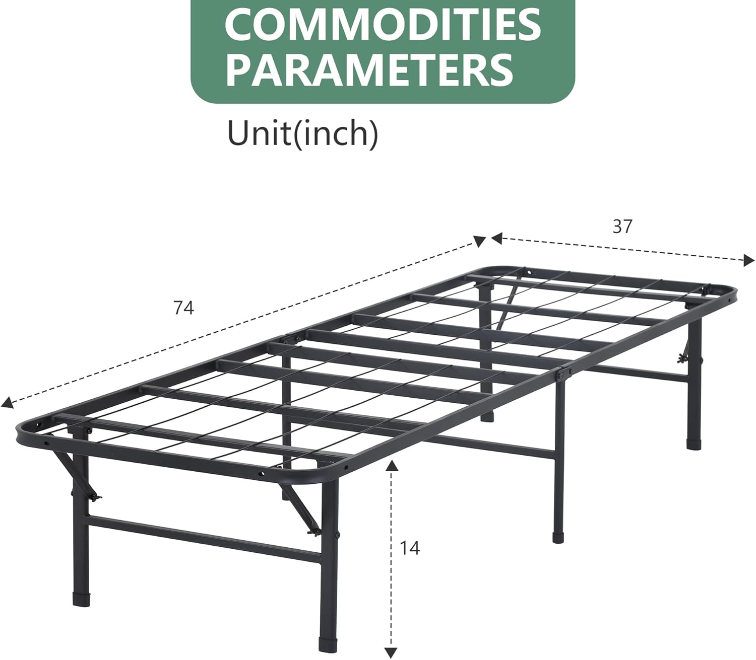 PayLessHere Marco de cama plegable de metal de 14 pulgadas, plataforma de listones de acero resistente, base de cama, base de colchón, repuesto de