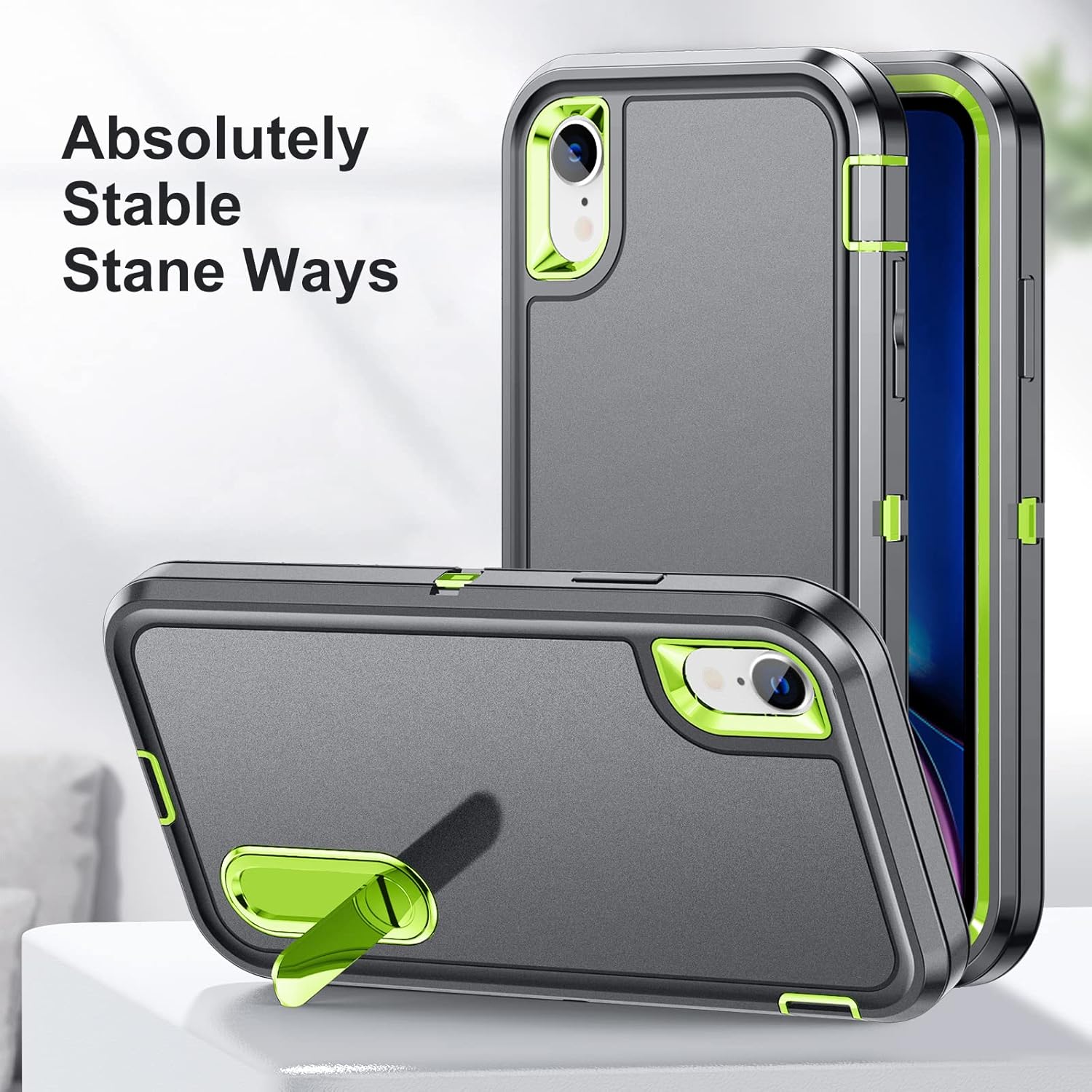 AWZHYDT Funda para iPhone XR, iPhone XR con soporte integrado, a prueba de golpes, polvo y caídas, protección de grado militar para Apple iPhone XR