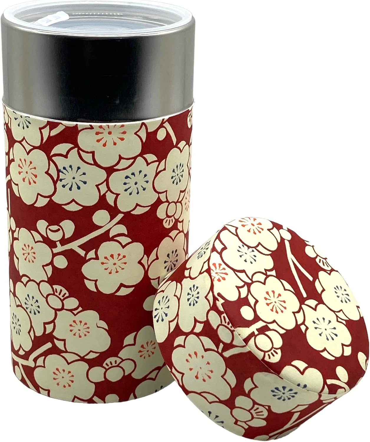 Bote de té japonés de lata, ciruela romance, doble tapapapel washi japonés YUZEN pegado7.05 oz capacidad de té, contenedor de almacenamiento de té