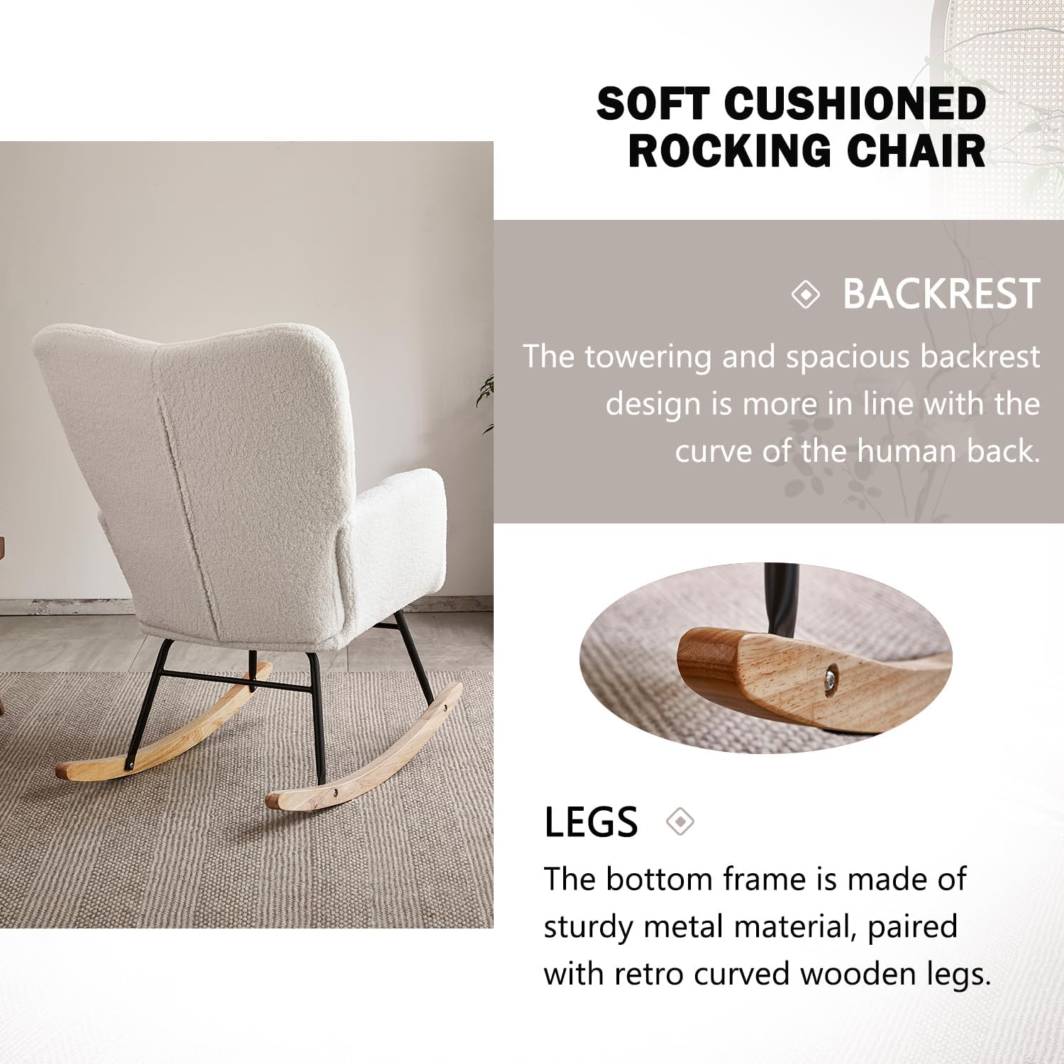 Virabit Mecedora para guardería, respaldo alto, sillón reclinable moderno para sala de estar, dormitorio, lectura acogedora, color beige