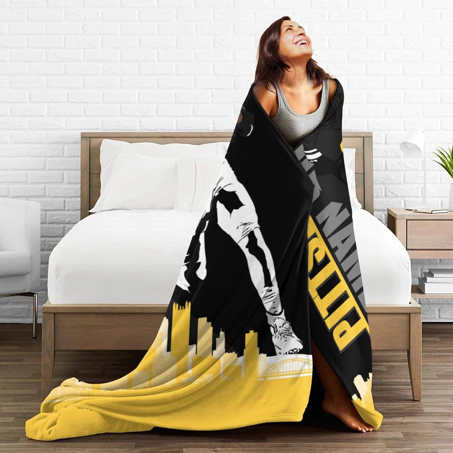 Pittsburgh – Manta de franela con nombre y número personalizados para hombres, mujeres y niños, regalo de decoración de estilo de fútbol, 40 x 50