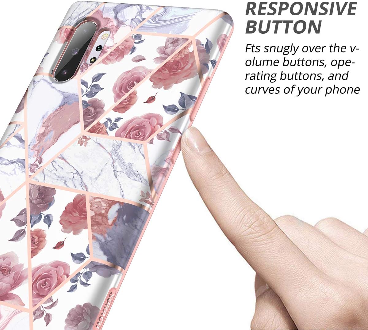 SURITCH Funda para Galaxy Note 10 Plus, protector de pantalla integrado Mármol de oro rosa, carcasa suave a prueba de golpes, resistente, híbrida de