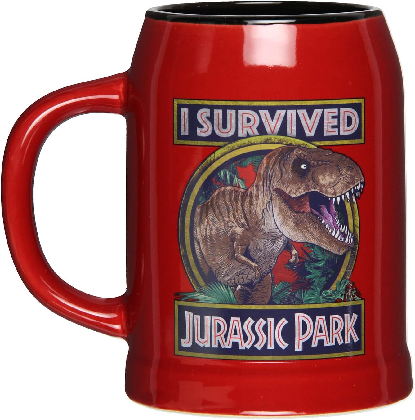 Seven Times Six Taza de café de cerámica con texto en inglés “I Survived Jurassic Park T-Rex, 24 onzas