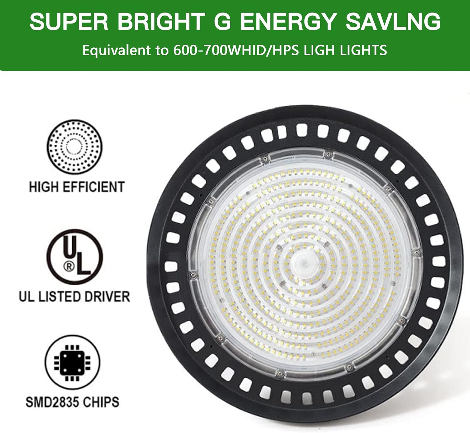 Luz LED UFO de alta bahía de 150 W, 0-10 V regulable de alta bahía LED de 5000 K, ETL DLC con gancho de EE. UU., cable de iluminación LED de alta