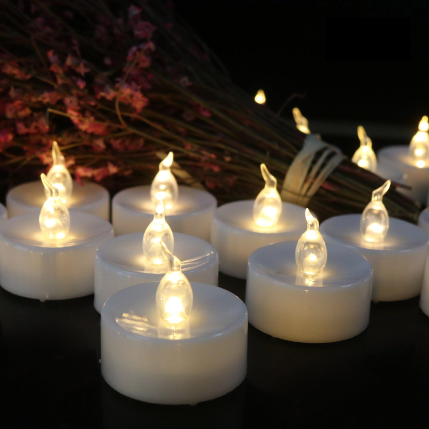 24 velas de té LED parpadeantes con función de temporizador (6 horas encendidas, 18 horas apagadas), velas de Navidad sin llama, velas de té que