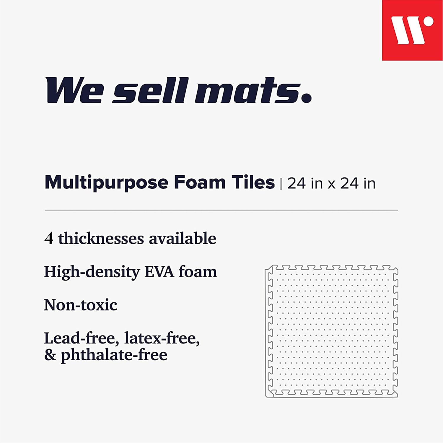 We Sell Mats Tapete multiusos de 1 pulgada de grosor con espuma EVA, azulejos entrelazados, antifatiga para el hogar o el gimnasio, 24 x 24 pulgadas