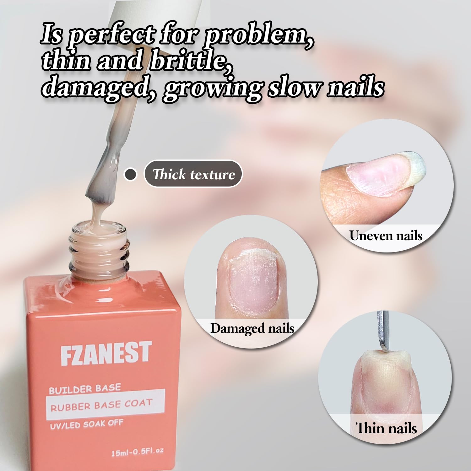 FZANEST Juego de 2 esmaltes de gel base de goma para uñas color blanco lechoso, 6 en 1, extensión fortalecedora transparente, color nude, capa base