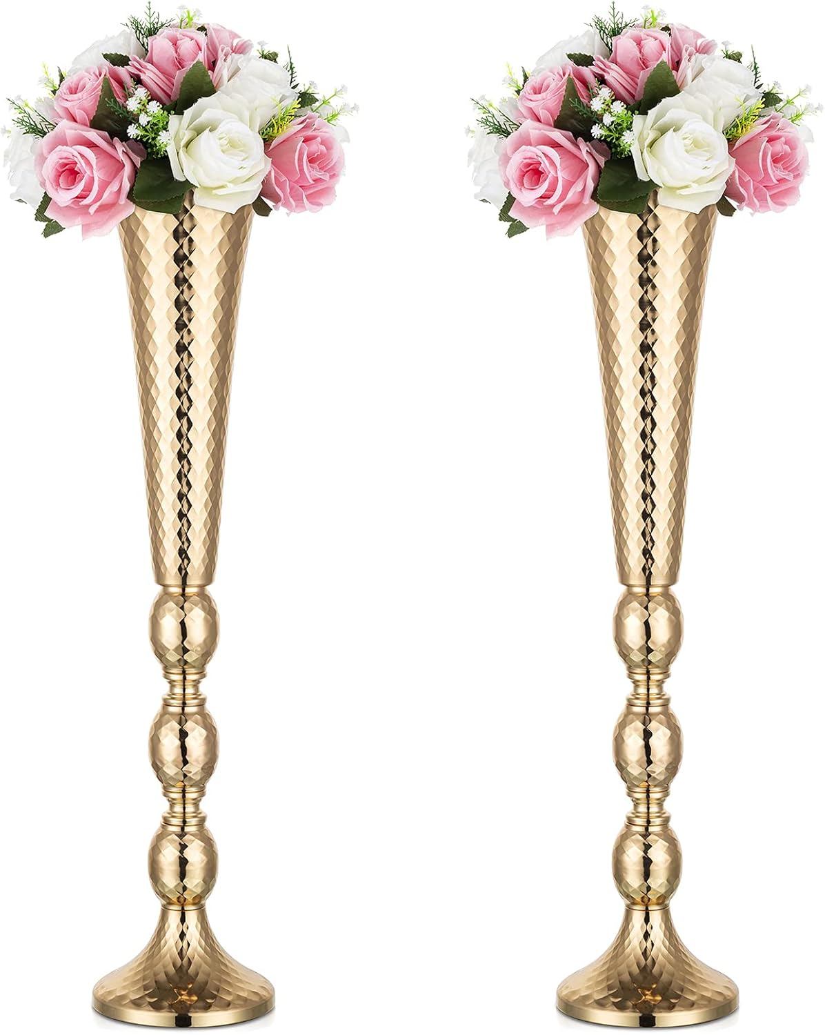 Nuptio 2 centros de mesa para mesa de boda, jarrón de trompeta de metal de 24 pulgadas de alto, jarrones de flores para fiesta, cena, centro de