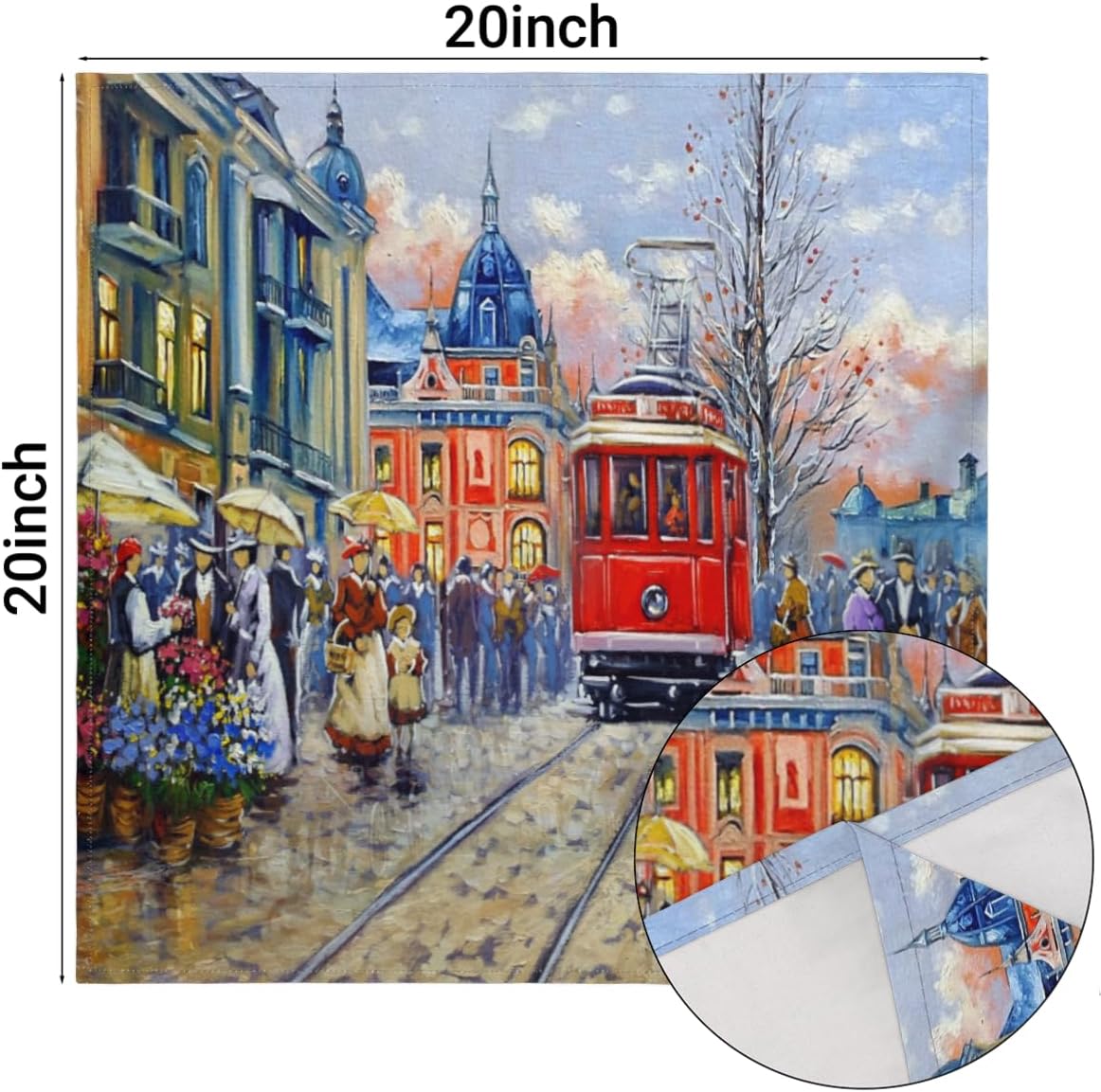 Cloth Napkins Set of 6 Paris Streets 20×20 Inch Cloth Napkins Oil Painting Washable Reusable Kitchen Dinner Napkins Table Decor for Wedding, Holiday