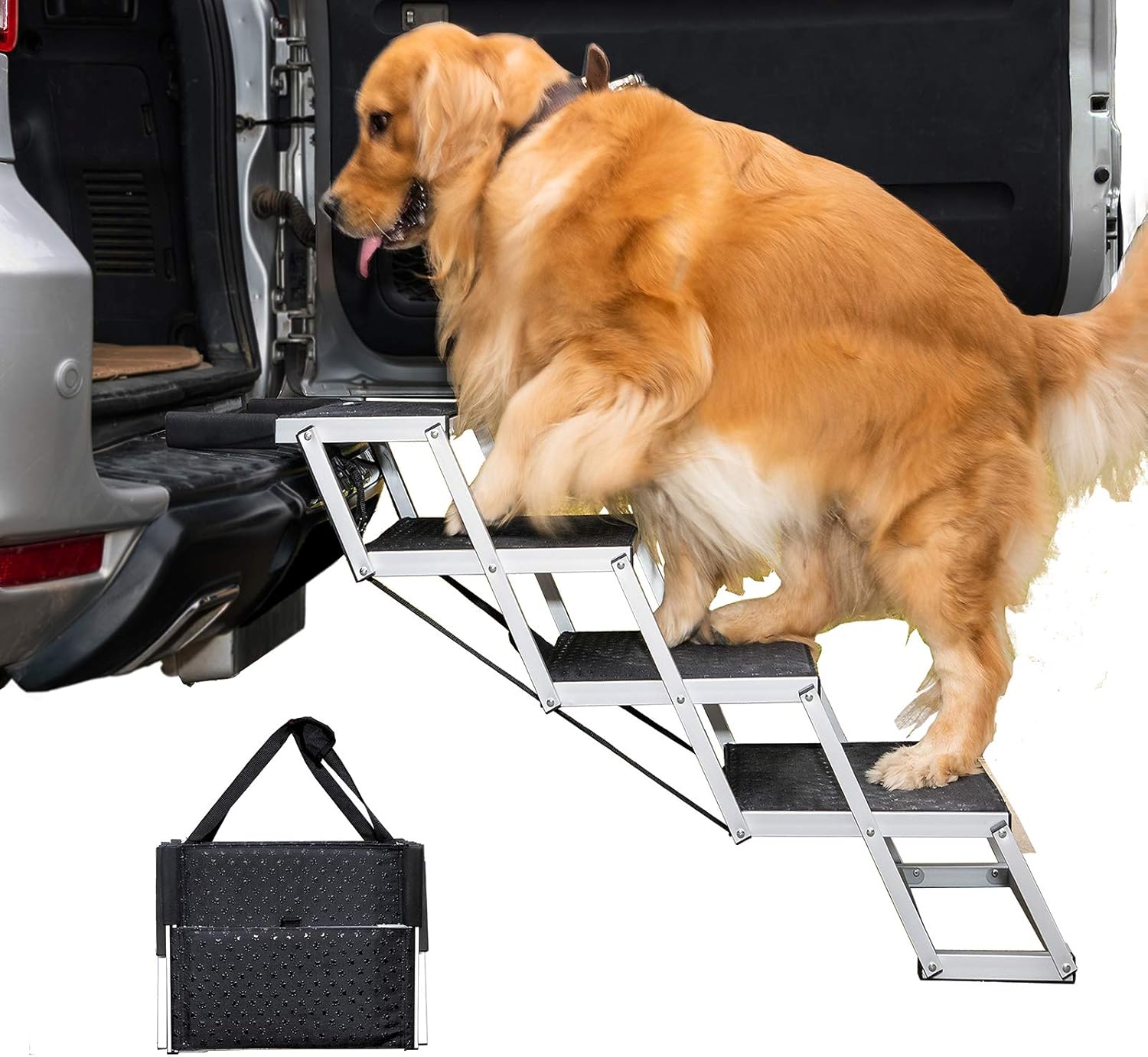 By Unbranded Escaleras de aluminio para perros, escalón portátil grande para perros para camas altas, camiones y SUV, rampa plegable ligera para