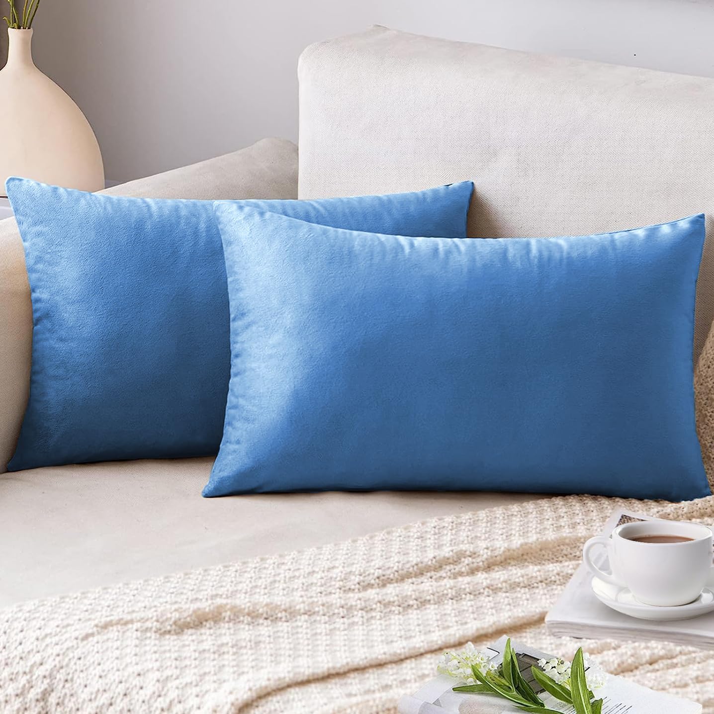 AUSSPVOCT Ative – Juego de 2 fundas de almohada de terciopelo suave, 12 x 20 pulgadas, fundas de cojín cuadradas para sofá, cama, automóvil, sala de