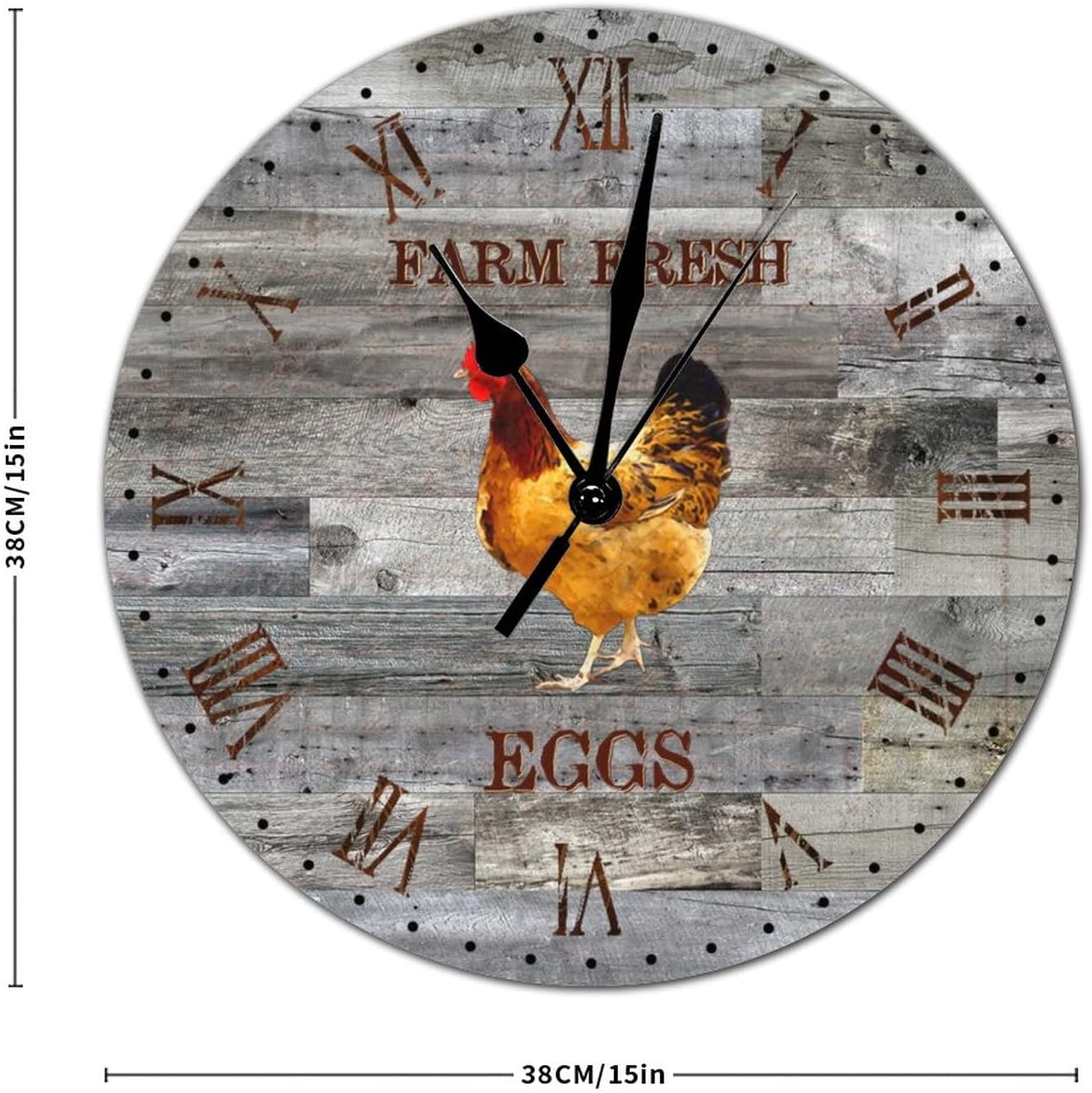 Reloj de pared decorativo de madera redondo de estilo vintage, con números romanos, de madera, con números romanos, silencioso, sin tictac, funciona