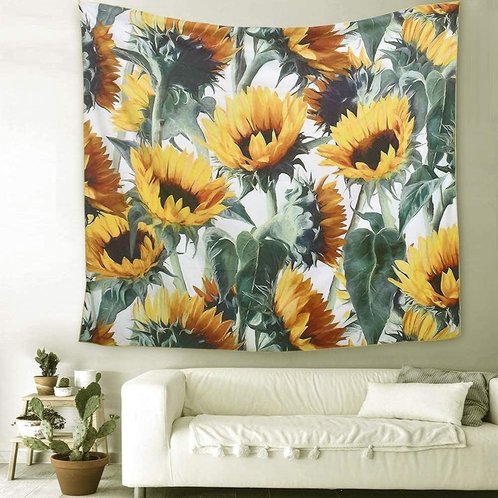 Wonderwall Tapiz de pared de girasol, mandala amarillo, tapiz de plantas de naturaleza, tapiz decorativo para colgar en la pared del hogar para