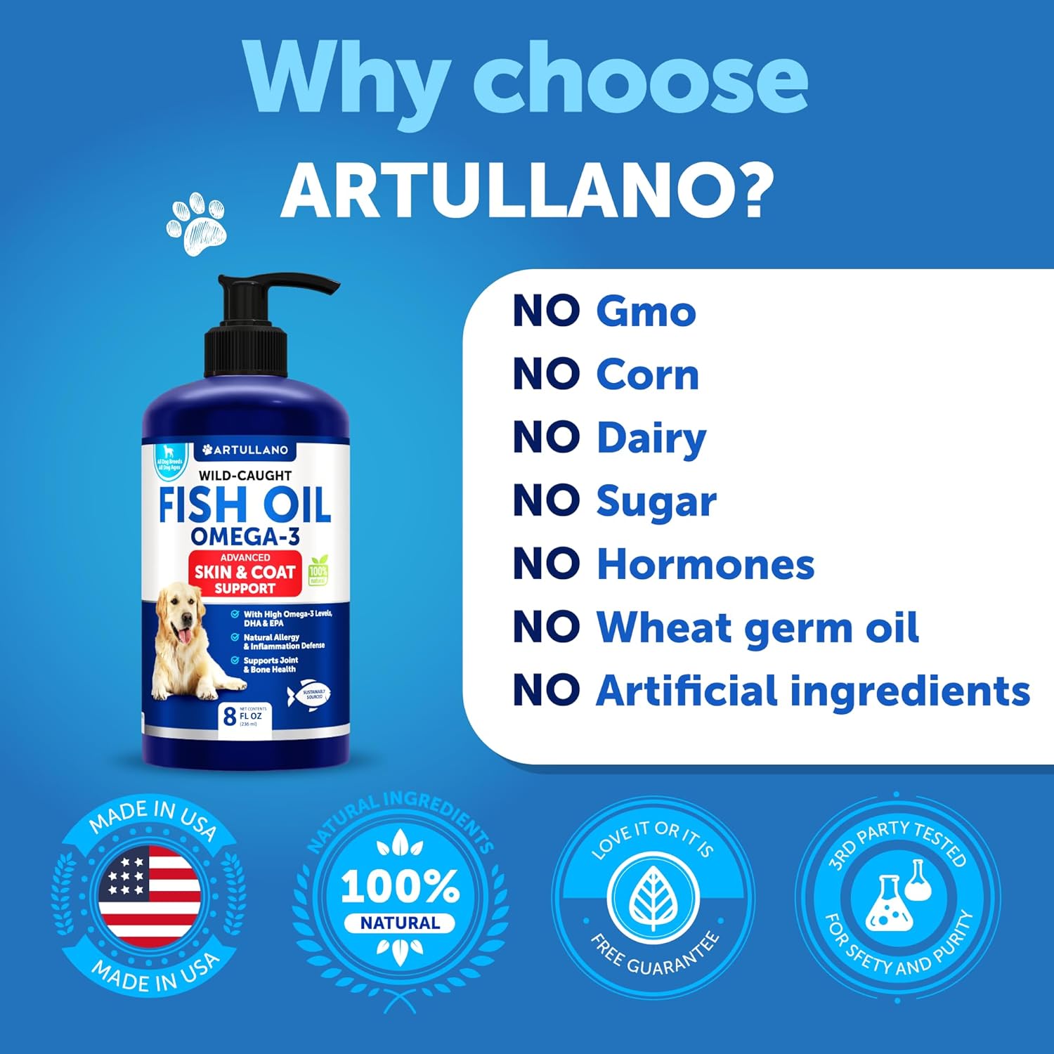 Aceite de pescado Omega 3 para perros, mejor que el aceite de salmón para perros, aceite de pescado líquido para mascotas, EPA DHA, suplemento