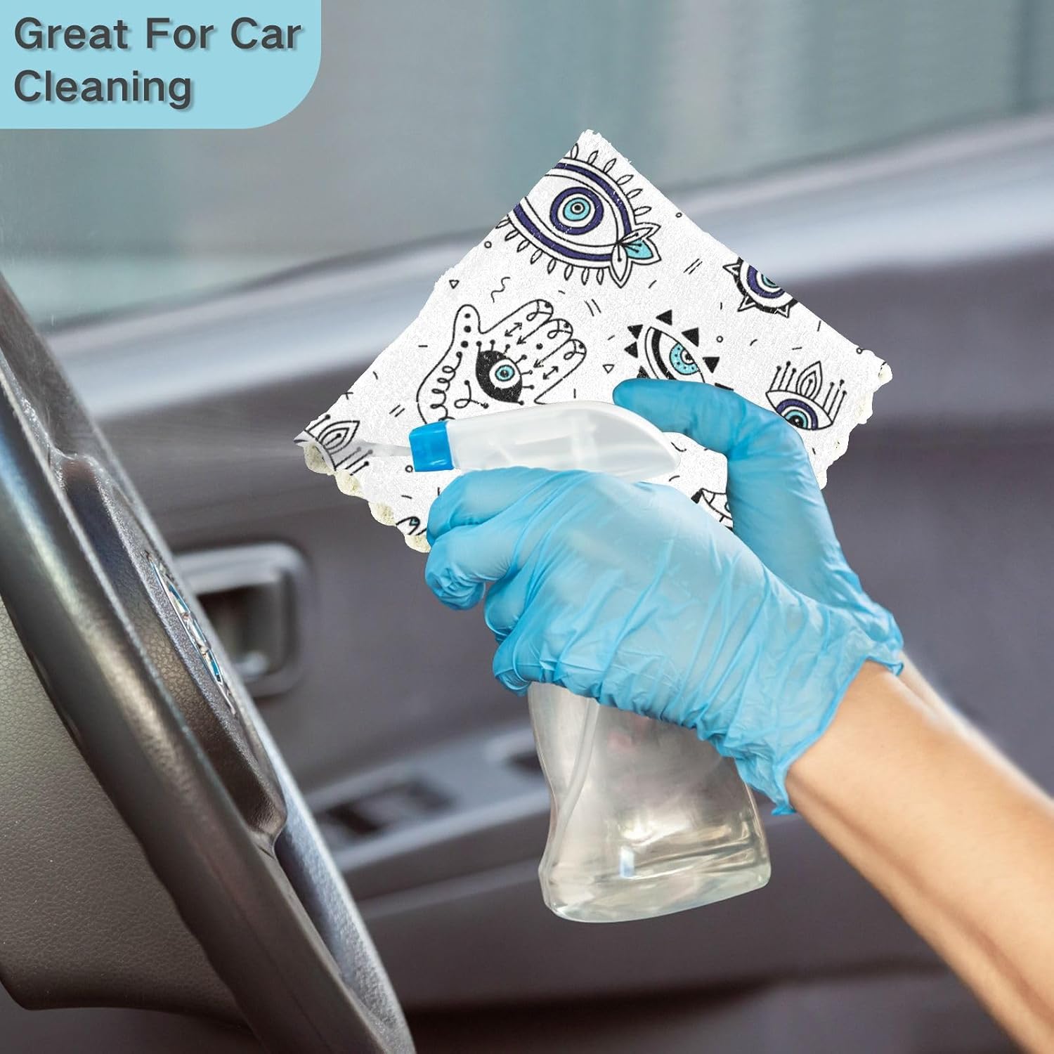 Evil Eyes Geometry Doodle 6 Pack Quick Dry Microfiber Cleaning Towels Kitchen Decorative Quality Microfiber Towel for Countertop Coffee