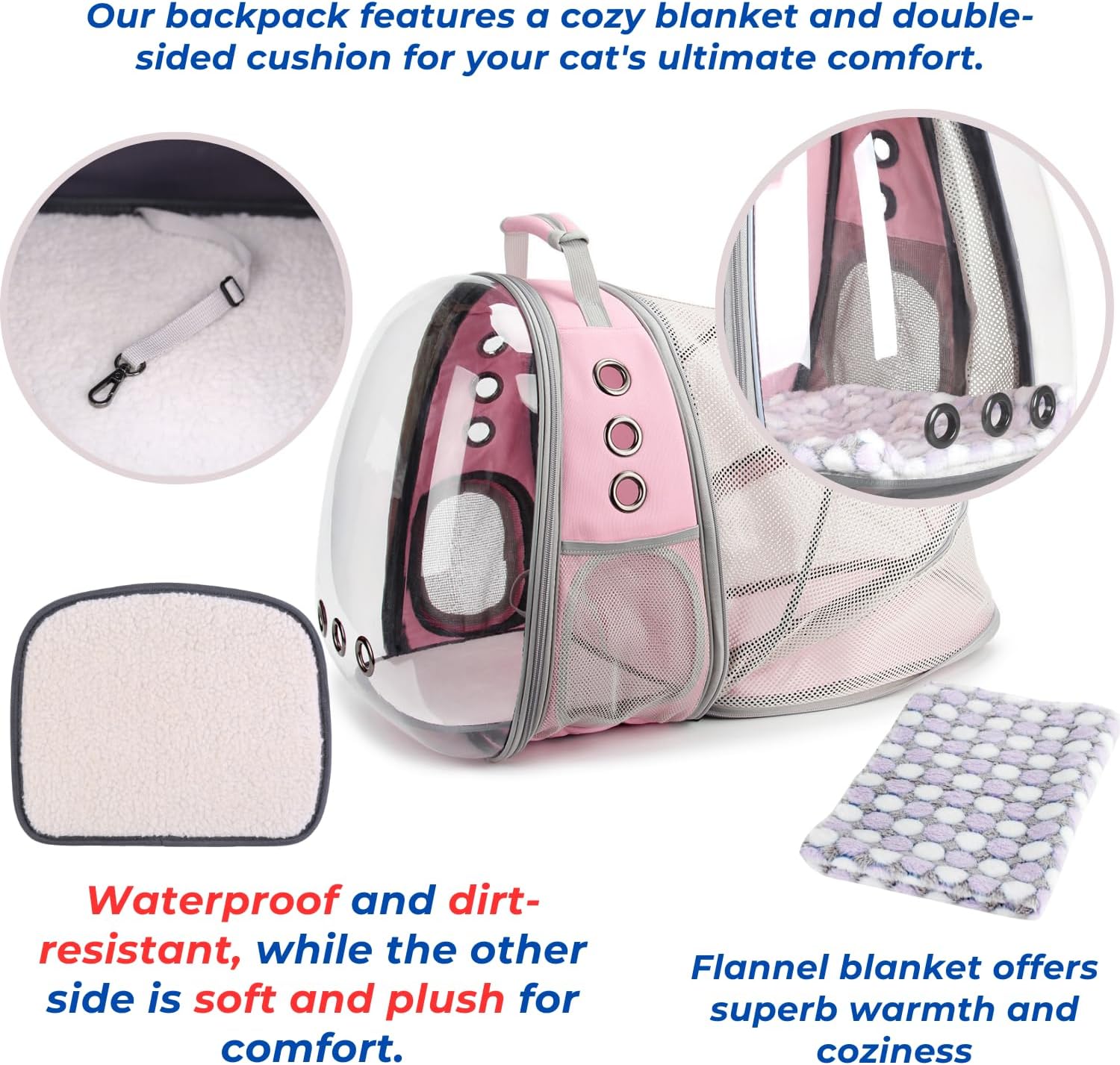 Lollimeow – Mochila para transporte de mascotas, mochila de burbuja para transportar gatos y cachorros, aprobada para aerolíneas, diseñada para