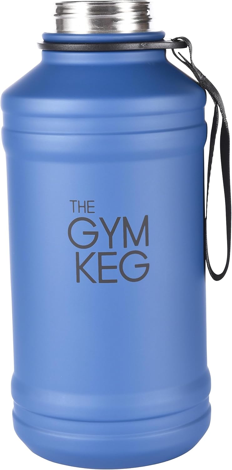 THE GYM KEG Botella de acero inoxidable con barril de agua – A prueba de fugas, contenedor aislado para bebidas calientes y frías, duradera,