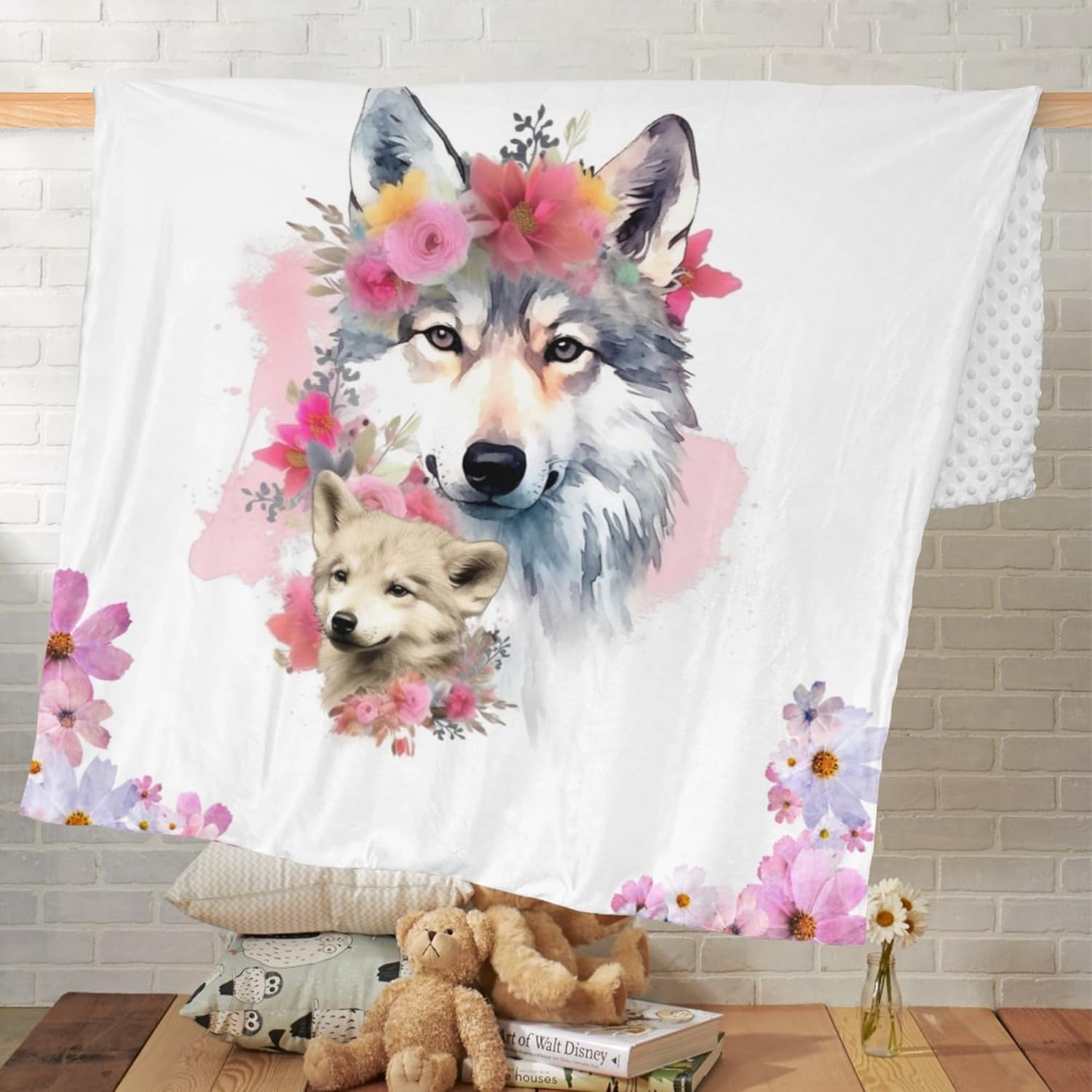 Manta personalizada con nombre, mantas de bebé personalizadas para niñas, manta de felpa suave de lobo minky, manta de bebé con respaldo punteado,