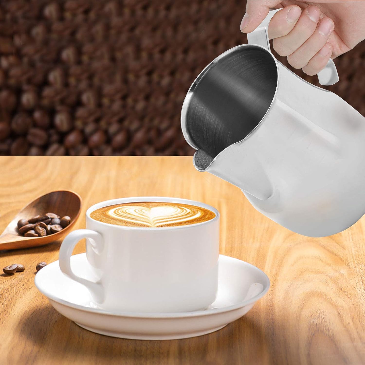 Jarra de espuma de leche de 25.4 fl oz25 oz, jarra de café de acero inoxidable, olla de espuma de leche, arte latte, barista, jarra de vapor