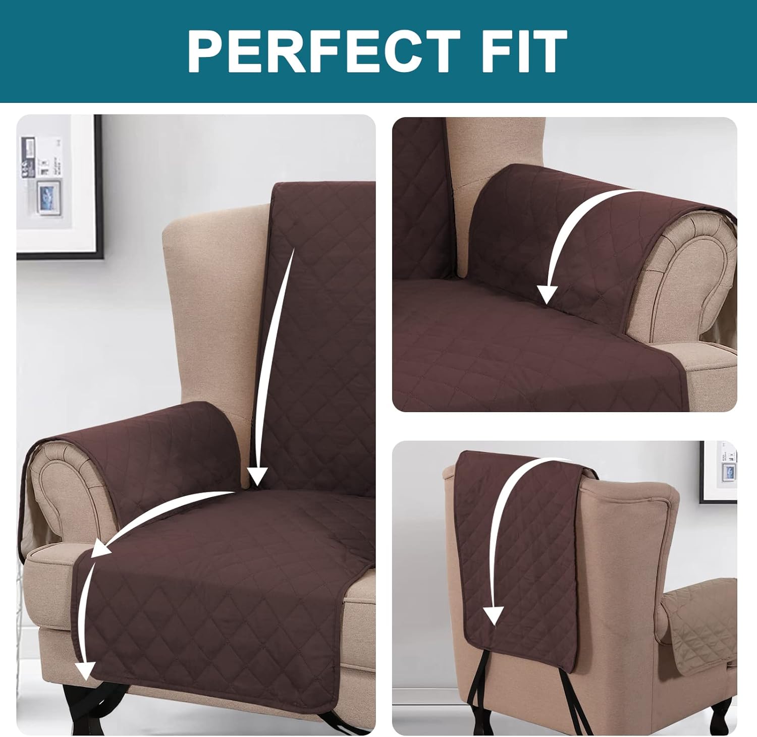 Turquoize Funda 100 % impermeable para sillón de ala, protector de sofá, triple antideslizante, protector de muebles para mascotas, niños, perros