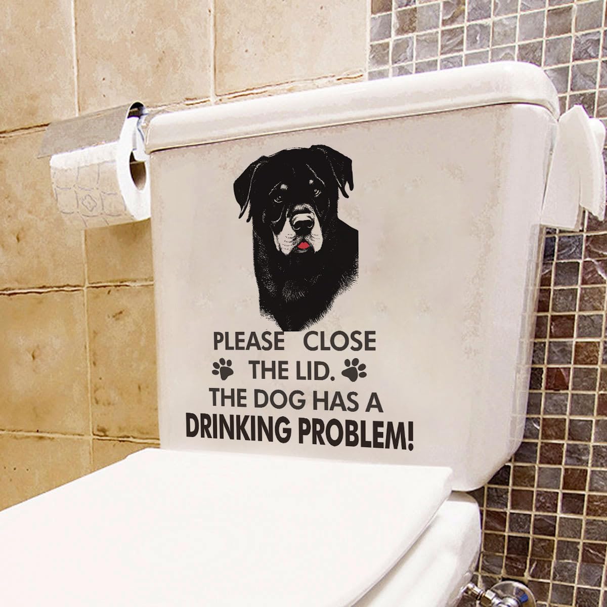 Divertidas calcomanías para tapa de inodoro de perro Rottweiler, extraíble, impermeable, vinilo para asiento de inodoro, cierra la tapa, el perro