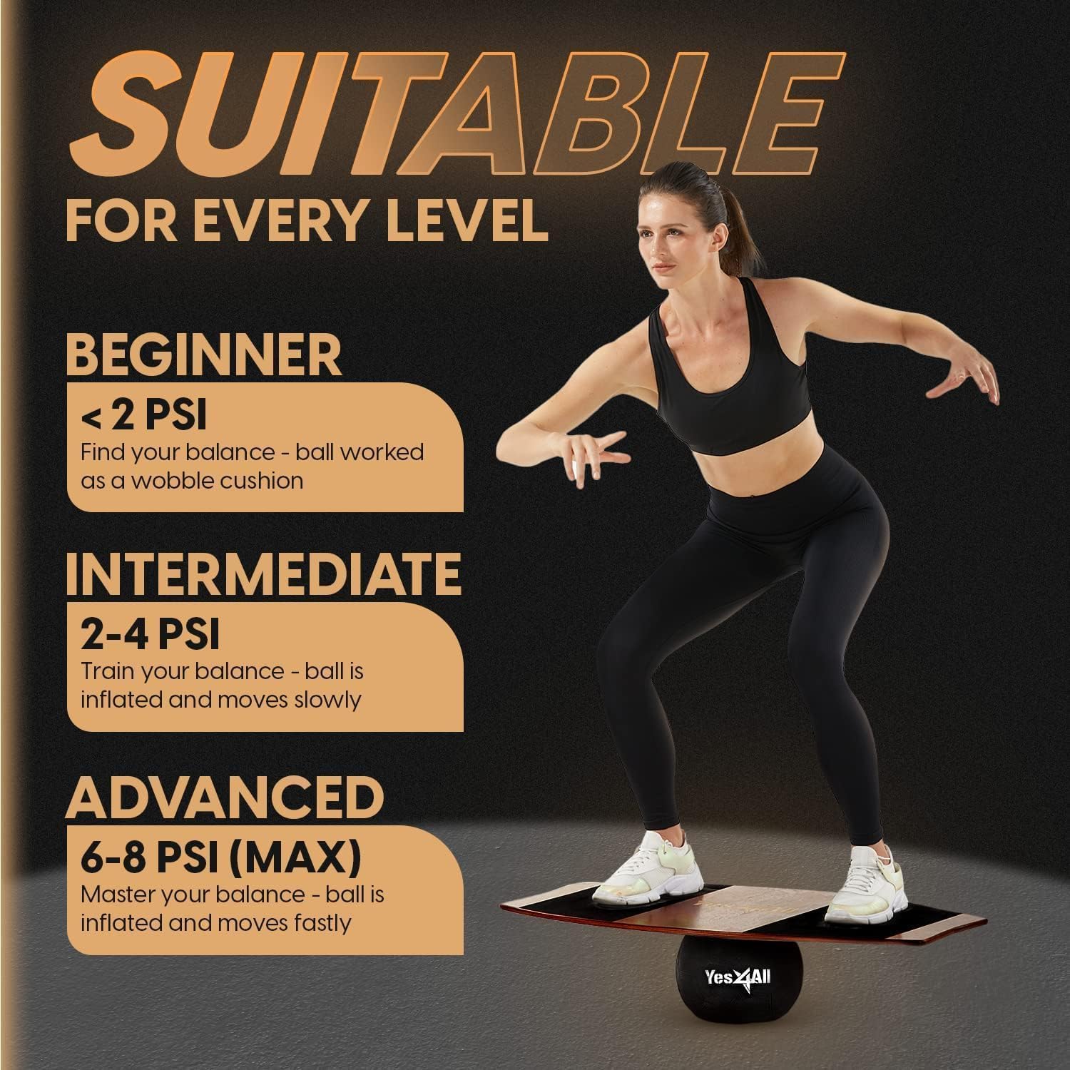 Yes4All Surf Balance Board Trainer- Balance on a Ball – 360 Degree Range of Motion for Advanced Balance Training, Core Strength, Fitness and All