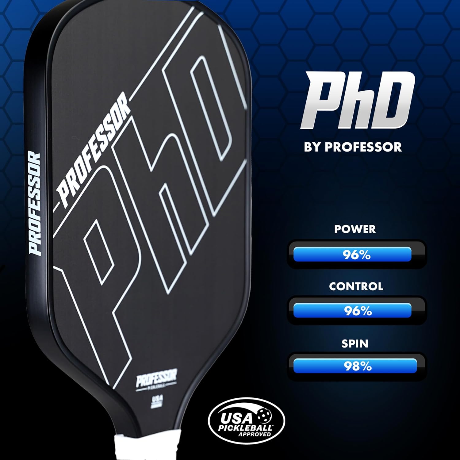 Professor PhD – Raqueta de paleta de pickleball de fibra de carbono cruda, aprobada por Estados Unidos, núcleo de panal de abeja, potencia y control