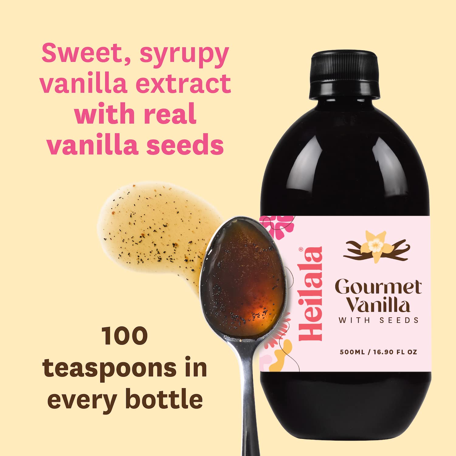 Vainilla gourmet con semillas  Heilala Vainilla, jarabe de extracto de vainilla dulce para hornear y postres, semillas de vainilla real, utilizando