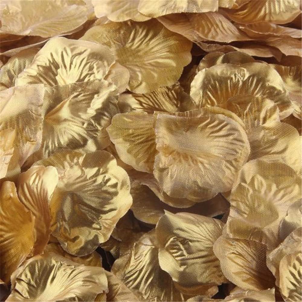 Scceatti Pétalos de plantas falsas, 100 unidades, rosas artificiales, pétalos, flores artificiales de seda dorada, pétalos de rosa, decoración de
