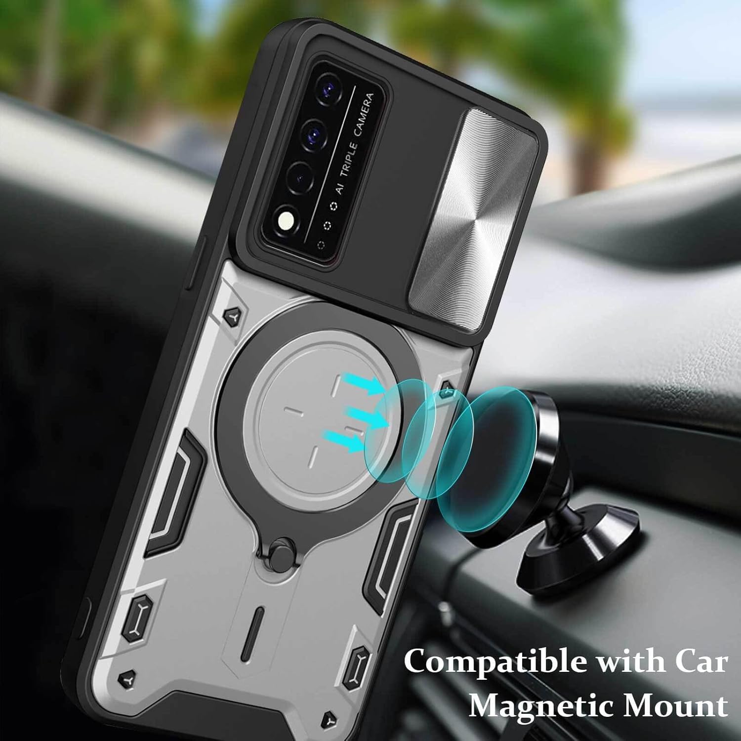 JHWVVTF Funda para teléfono REVVL V+ 5GRevvl V Plus 5G, funda de metal con soporte de anillo para mujeres y hombres, protector de cámara, protección