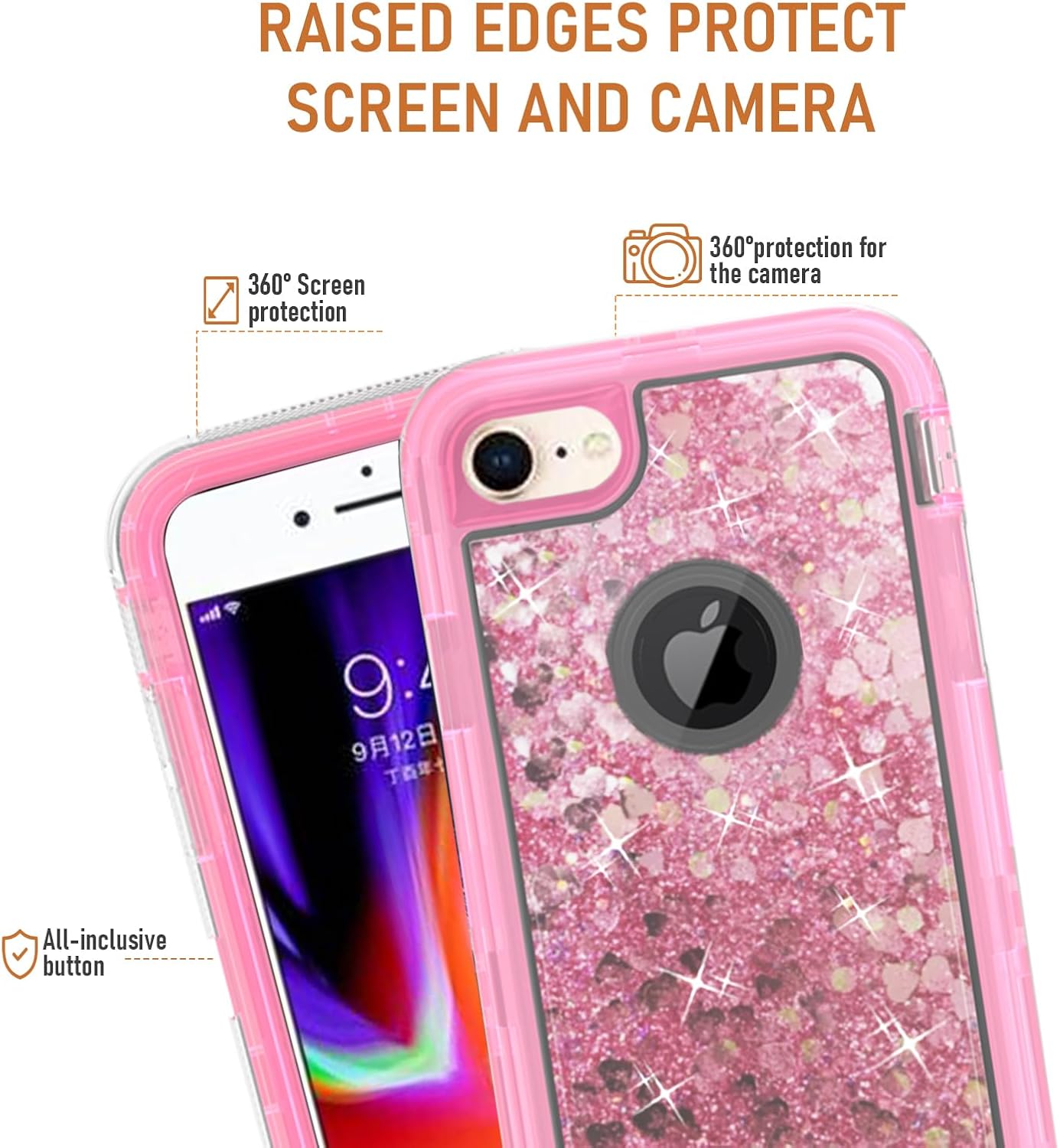 Asuwish Funda de teléfono para iPhone 66s78SE 2020 2022 con protector de pantalla brillante líquido brillante transparente híbrida cubierta
