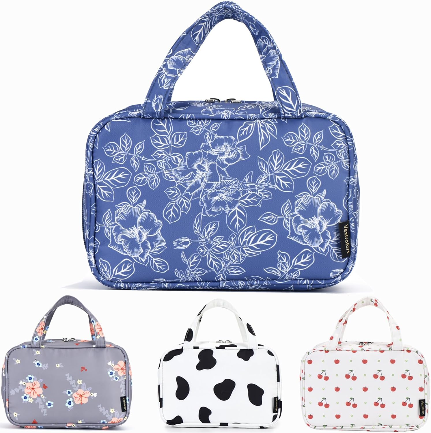 VEXTROFORT Bolsa de maquillaje, pequeñas bolsas de cosméticos de viaje portátiles para mujeres con organizador de brochas y asa, bolsa de maquillaje
