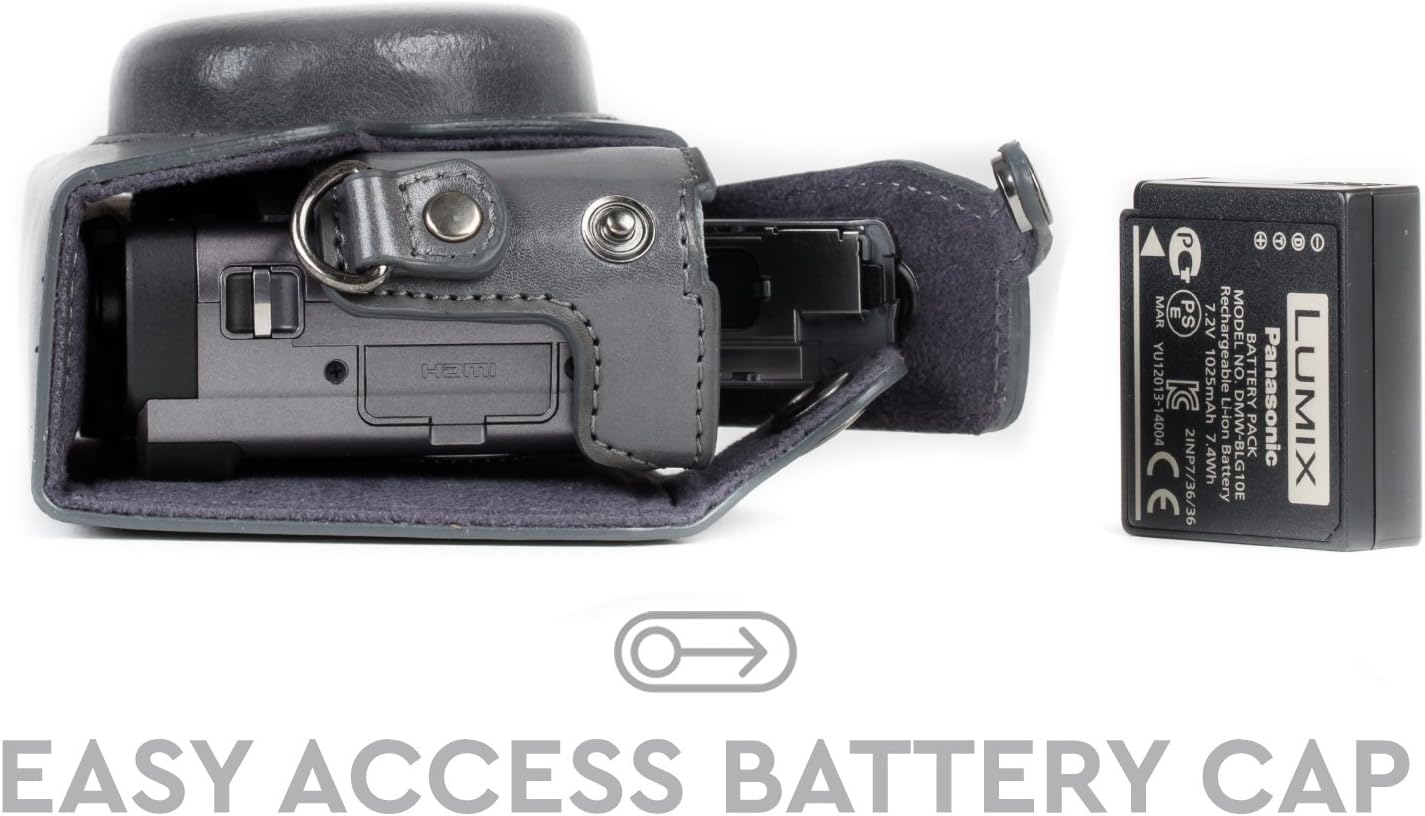 MegaGear MG1261 Ever Ready – Funda de piel para cámara compatible con Panasonic Lumix DC-ZS80, DC-ZS70, DC-TZ95, DC-TZ90, color gris