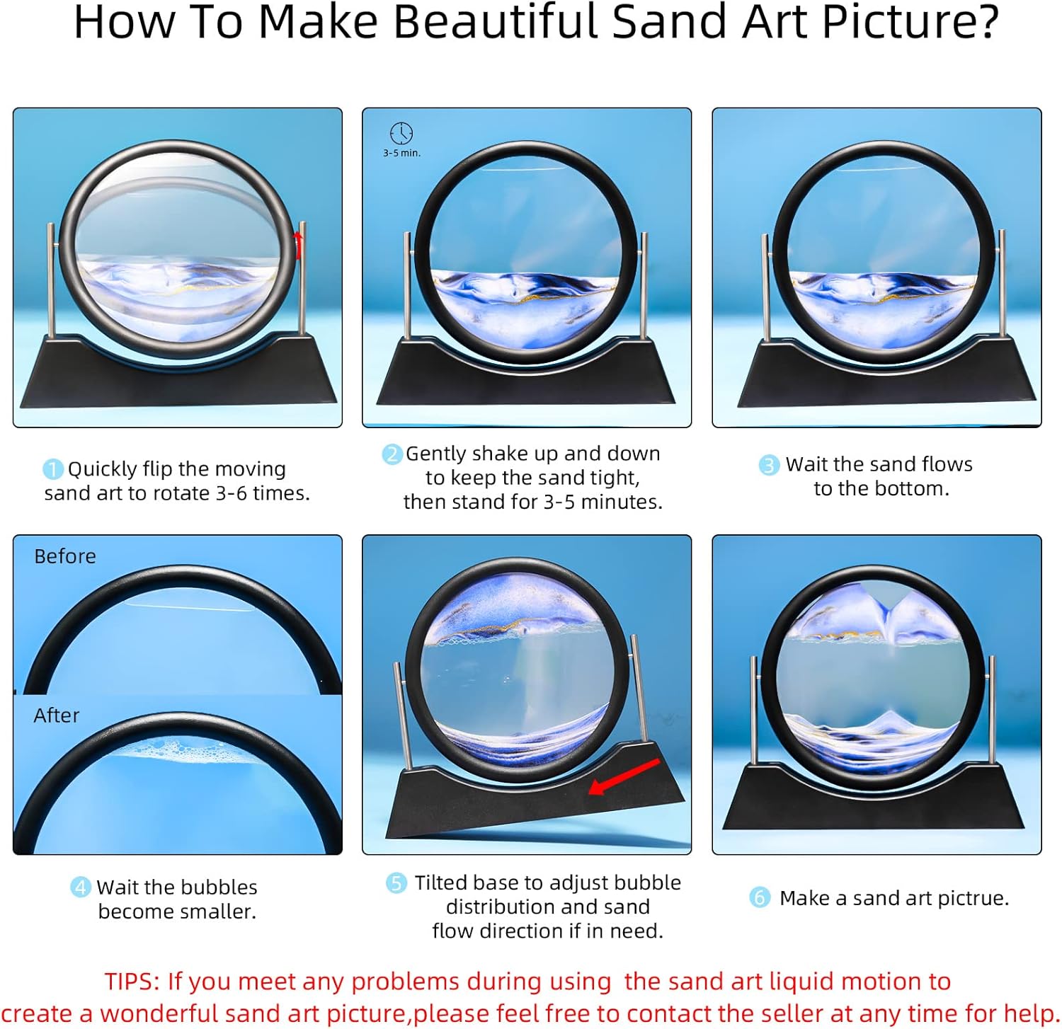 Liangding Moving Sand Art Liquid Motion,3D Flow Sand Painting Quicksand Decor,Stress Relief Moving Sand Art Picture with Round Glass for Office Home