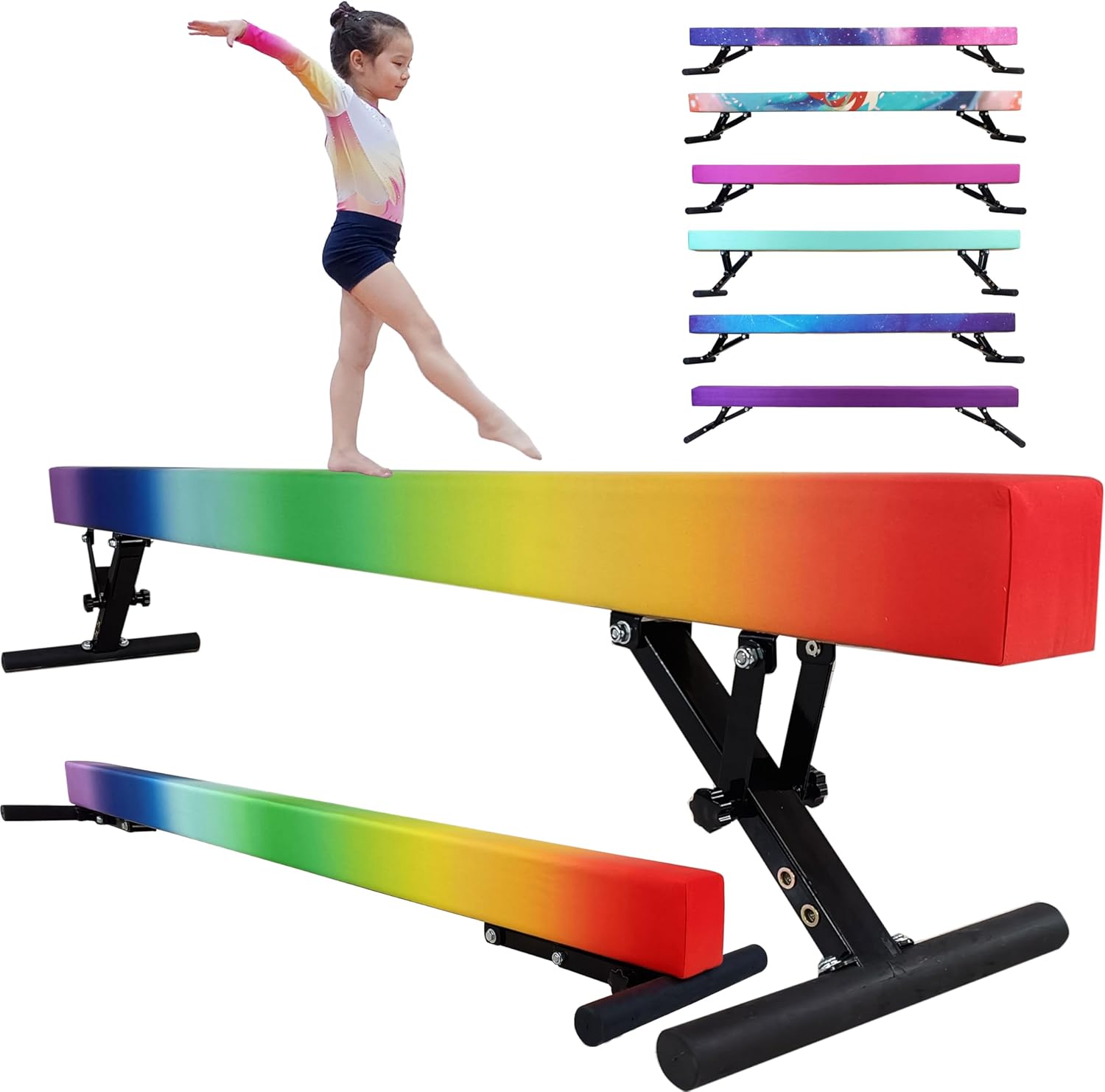 Viga de equilibrio ajustable para niños, haz de gimnasia de 8 pies, haz de piso alto e inferior para centro de gimnasia, equipo de gimnasia para