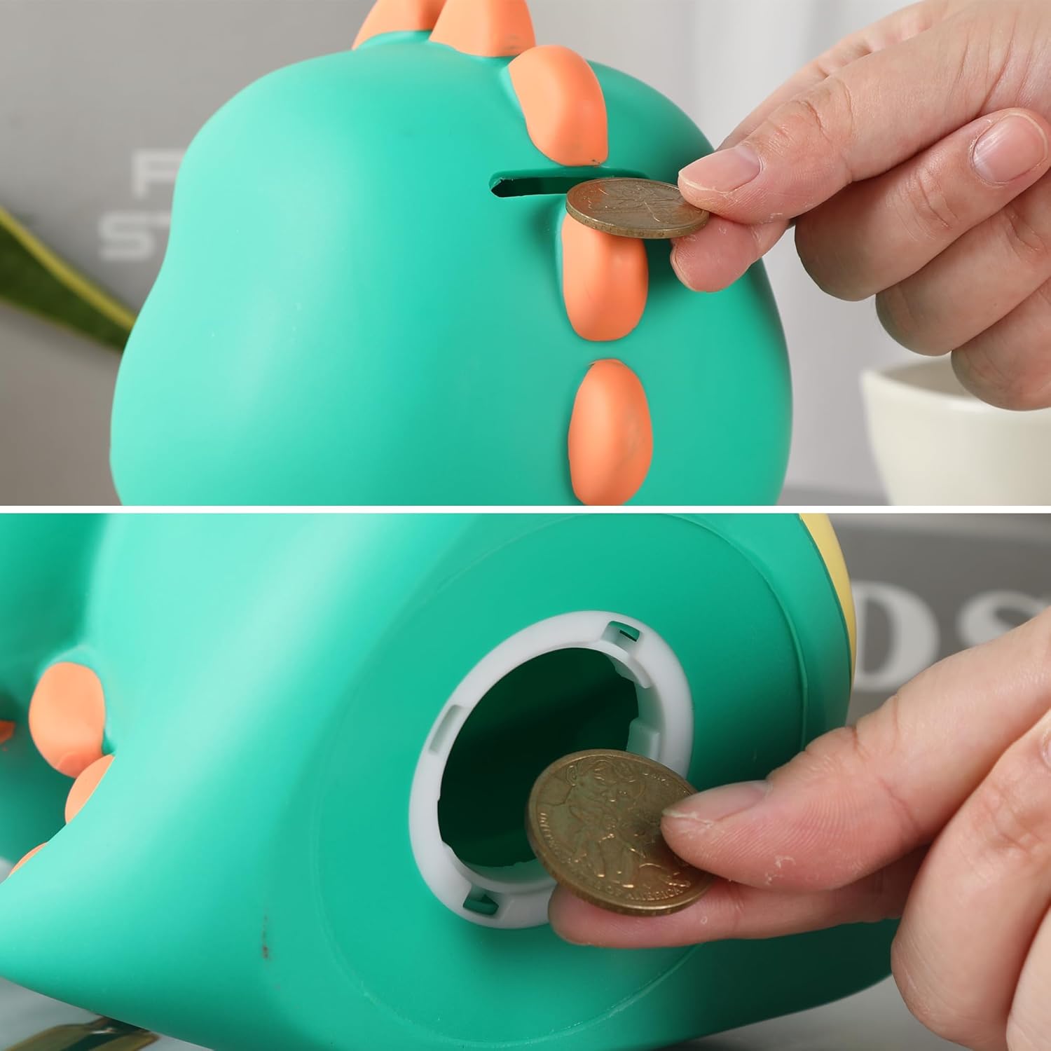 H&W Banco de dinero de dinosaurio con bonita cabeza grande, alcancía de tiranosaurio Rex inastillable, primer banco de monedas, el mejor cumpleaños