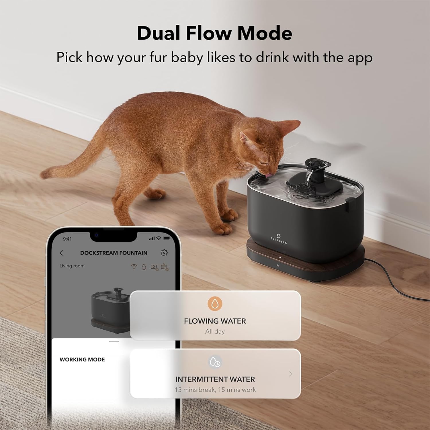 Fuente de agua para gatos con bomba inalámbrica, fuente de agua para mascotas Dockstream de 2.5L84 onzas para gatos en el interior, dispensador