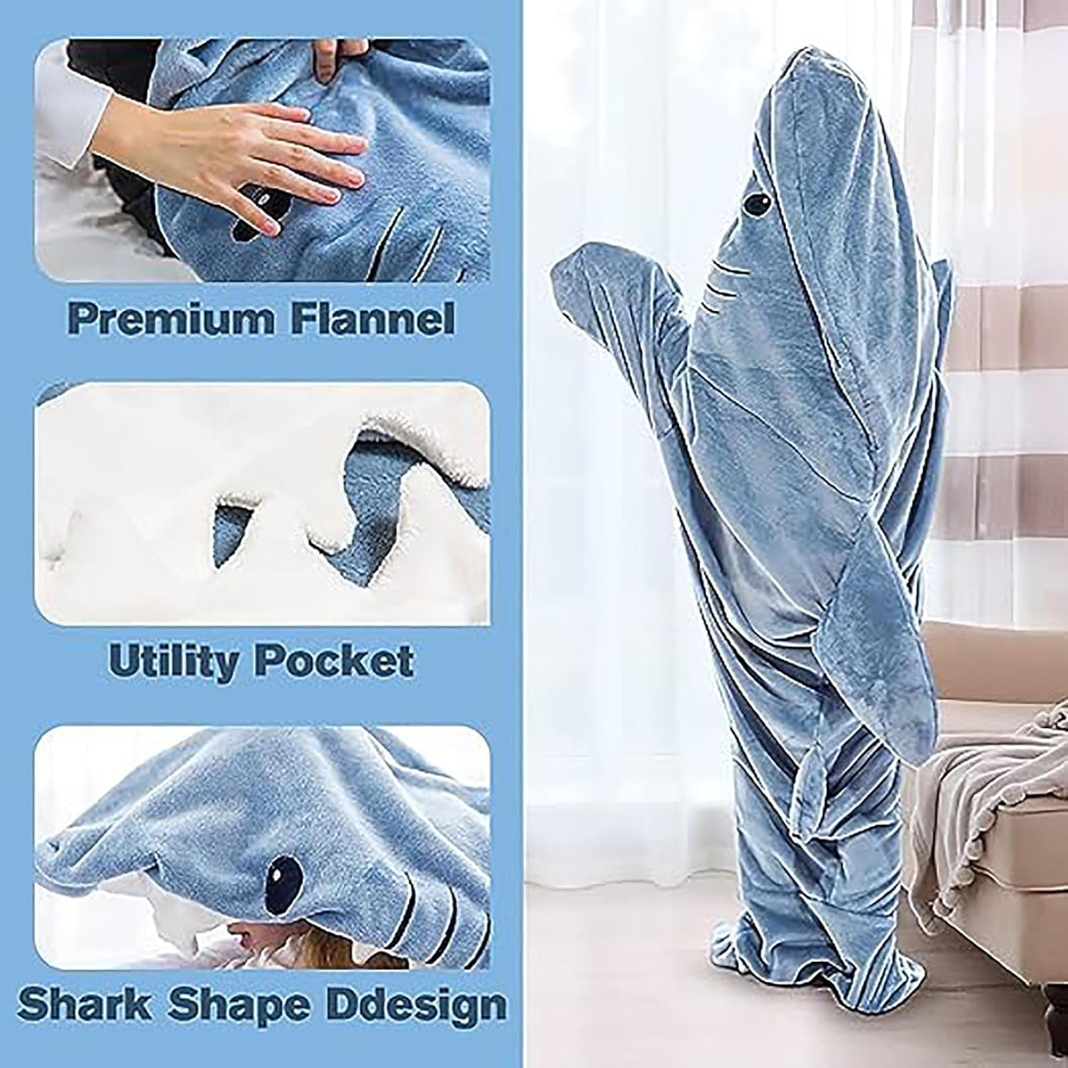 Mantas de tiburones, mameluco de tiburones, mantas de tiburones para adultos, mantas de tiburones súper suaves y acogedoras con capucha de franela,