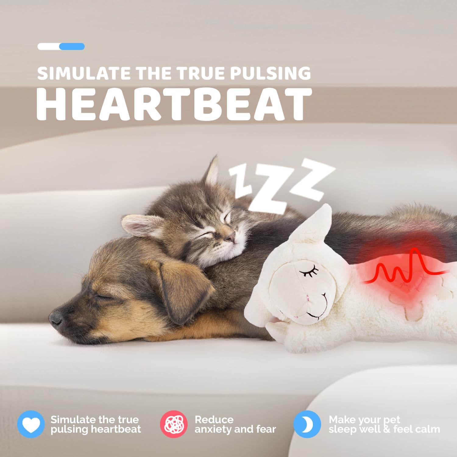 ALL FOR PAWS Heartbeat – Juguete para perro para cachorro, alivio de ansiedad y entrenamiento de comportamiento, juguete de peluche de latido del